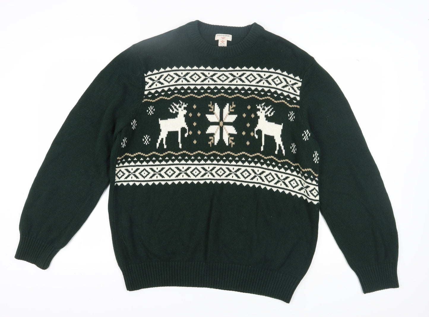 Dockers Men's Green XL Christmas Pullover Jumper
