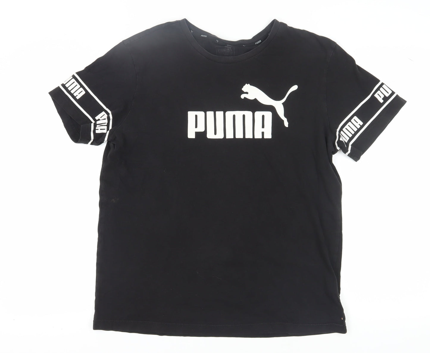 Puma Men's Black Logo T-Shirt, Size L, Crew Neck