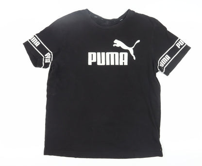 Puma Men's Black Logo T-Shirt, Size L, Crew Neck