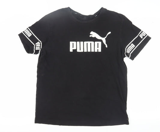 Puma Men's Black Logo T-Shirt, Size L, Crew Neck