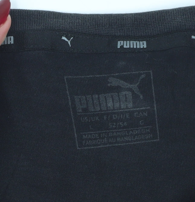 Puma Men's Black Logo T-Shirt, Size L, Crew Neck