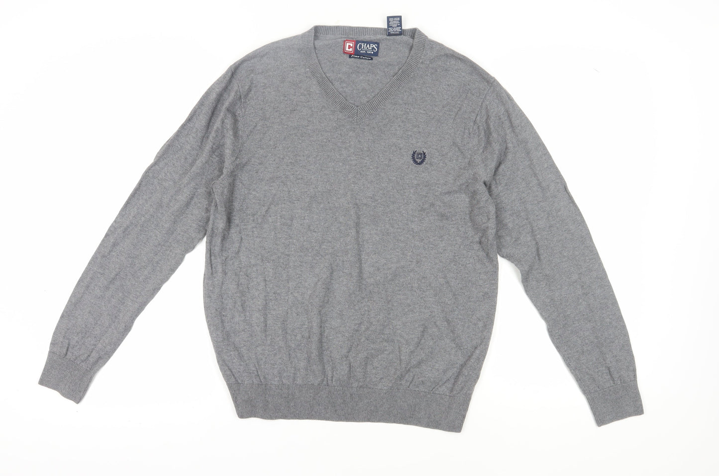 Chaps Men's Grey Cotton V-Neck Pullover Jumper