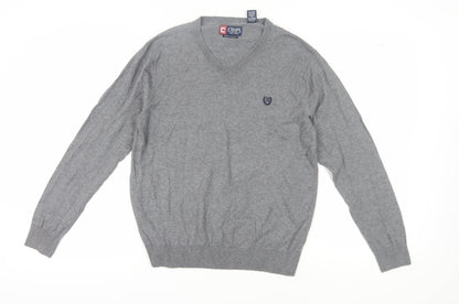 Chaps Men's Grey Cotton V-Neck Pullover Jumper