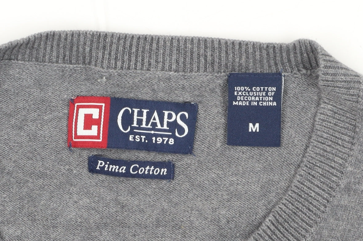 Chaps Men's Grey Cotton V-Neck Pullover Jumper