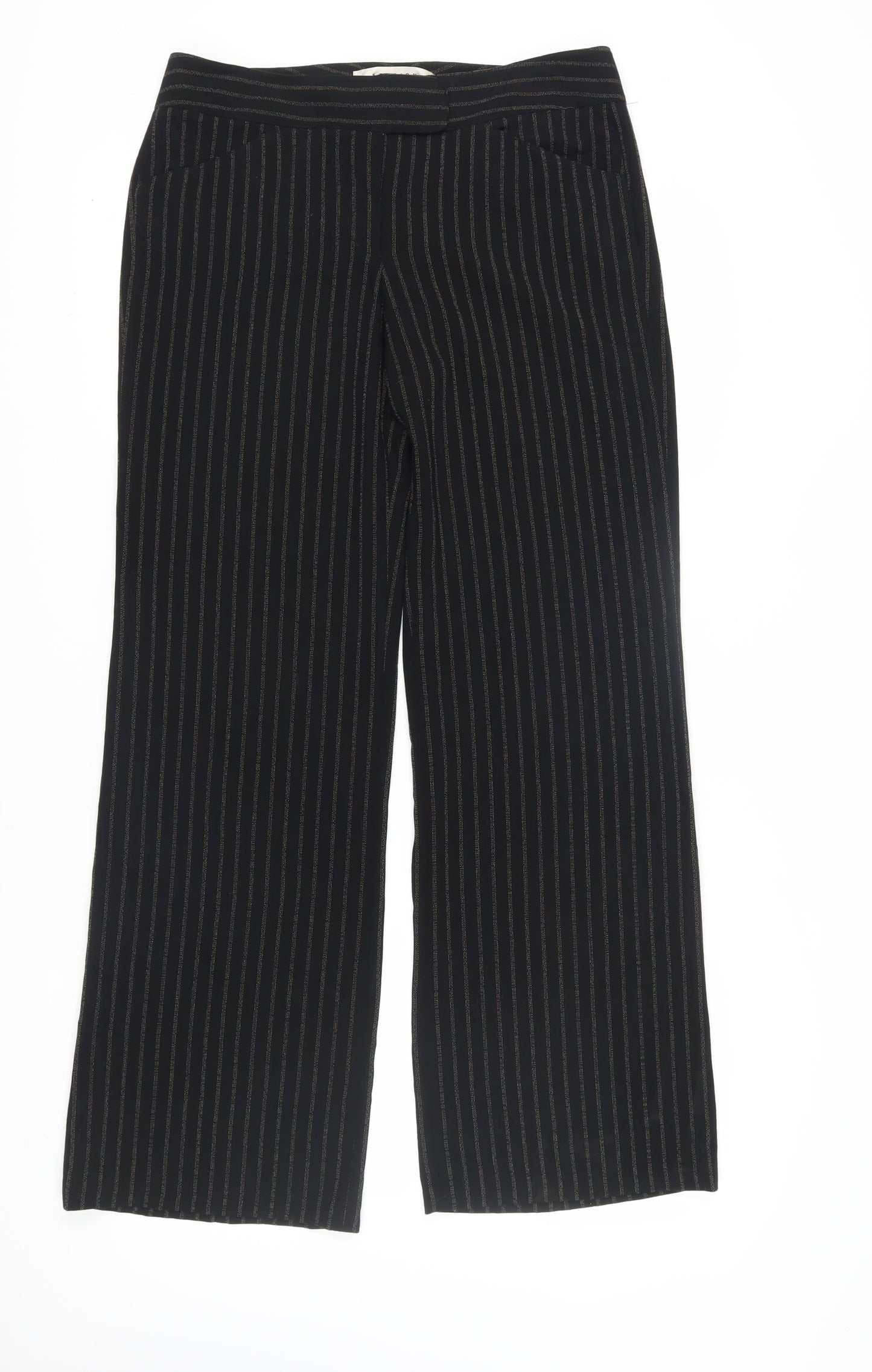Studio M Women's Black Striped Wide-Leg Trousers Size 10