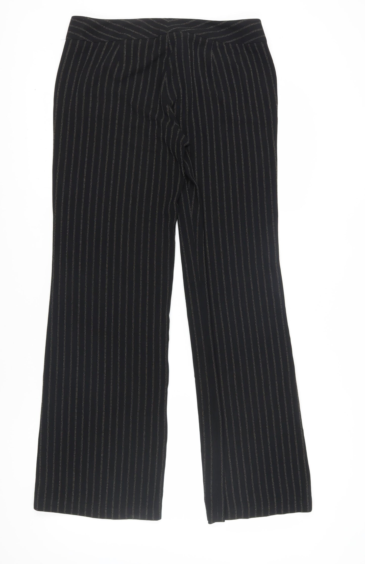 Studio M Women's Black Striped Wide-Leg Trousers Size 10