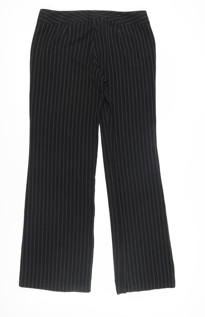 Studio M Women's Black Striped Wide-Leg Trousers Size 10