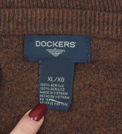 Dockers Men's Brown Pullover V-Neck Jumper XL