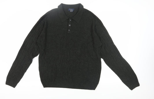 Dockers Men's Green Collared Pullover Jumper, L