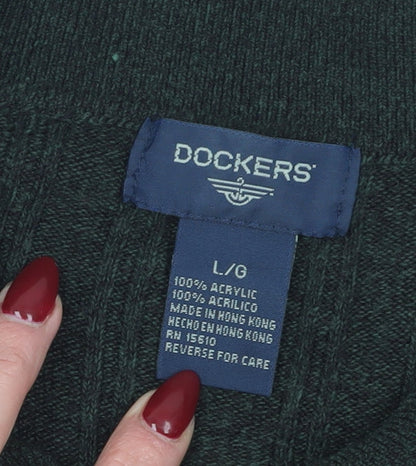 Dockers Men's Green Collared Pullover Jumper, L