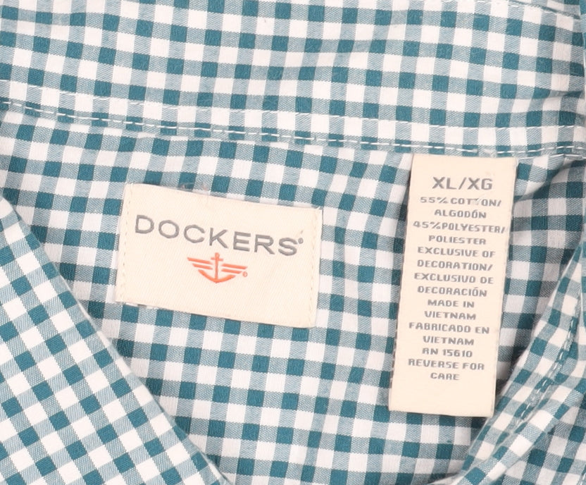 Dockers Men's Blue Check Button-Up Shirt XL