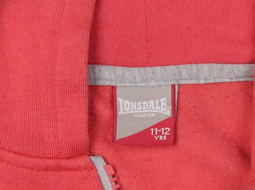 Lonsdale Girls Red Full Zip Hoodie 11-12 Years Casual Wear