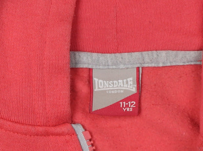 Lonsdale Girls Red Full Zip Hoodie 11-12 Years Casual Wear