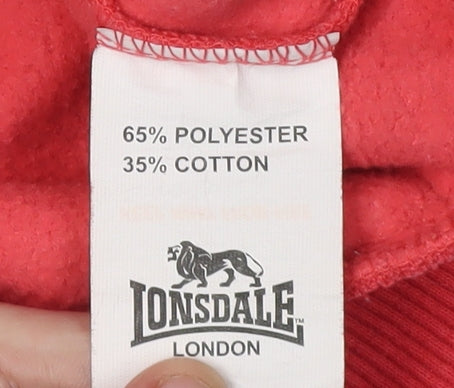 Lonsdale Girls Red Full Zip Hoodie 11-12 Years Casual Wear