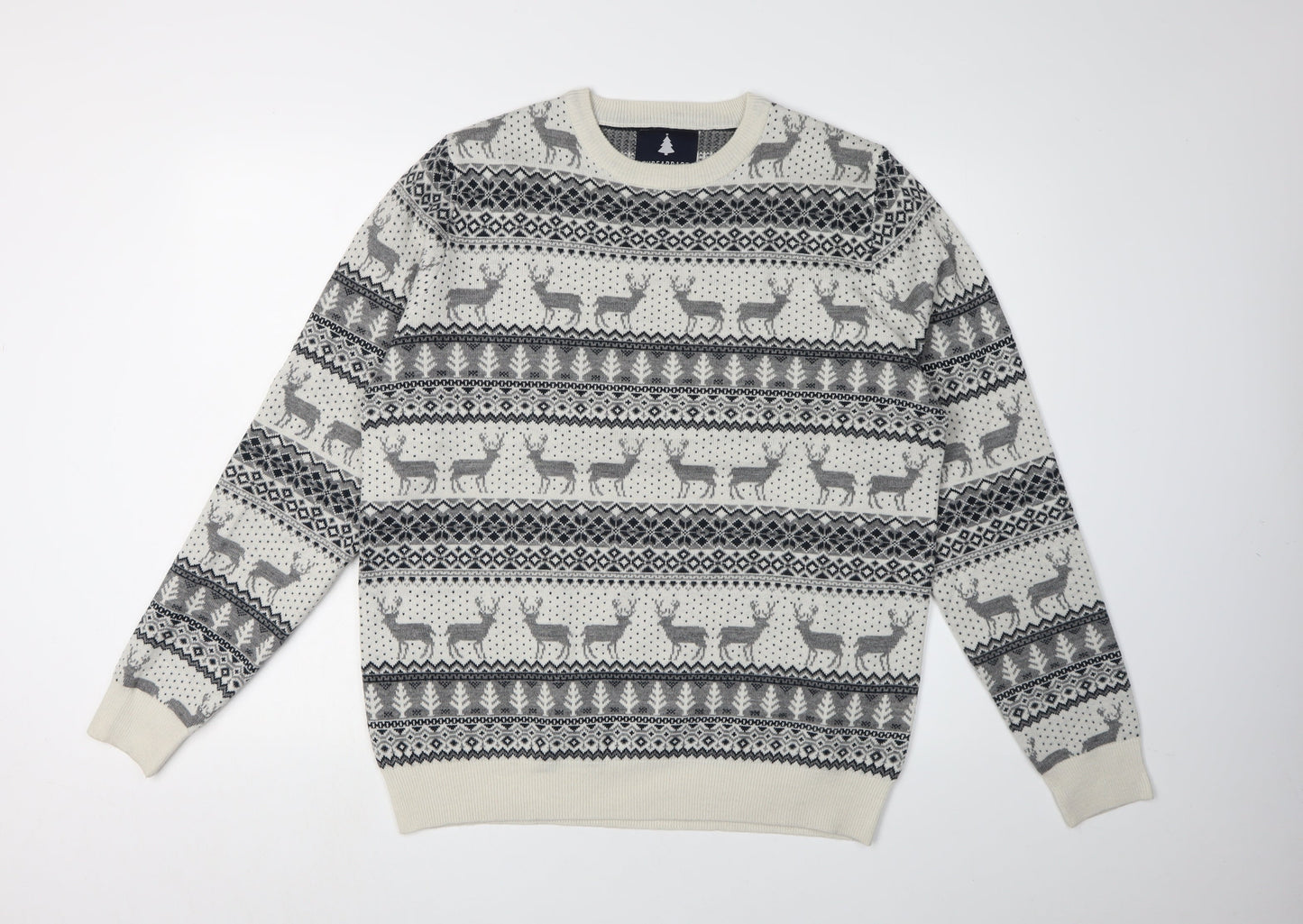 Threadbare Men's Grey Fair Isle Pullover Jumper, Size L