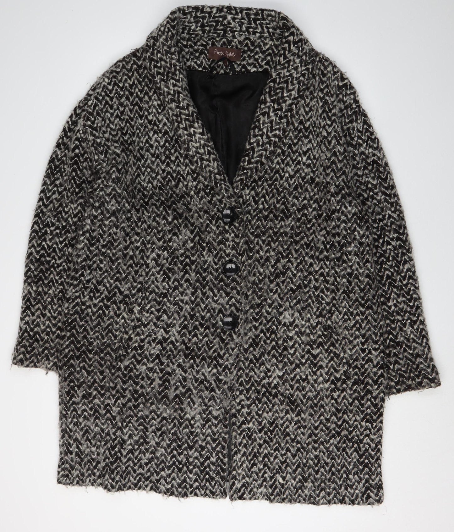 Phase Eight Women's Black Geometric Button Coat Size 16