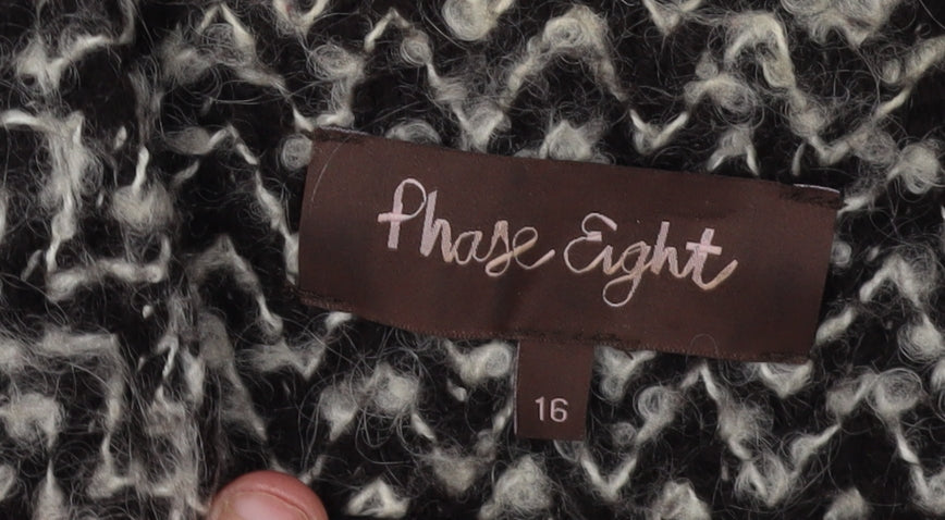 Phase Eight Women's Black Geometric Button Coat Size 16