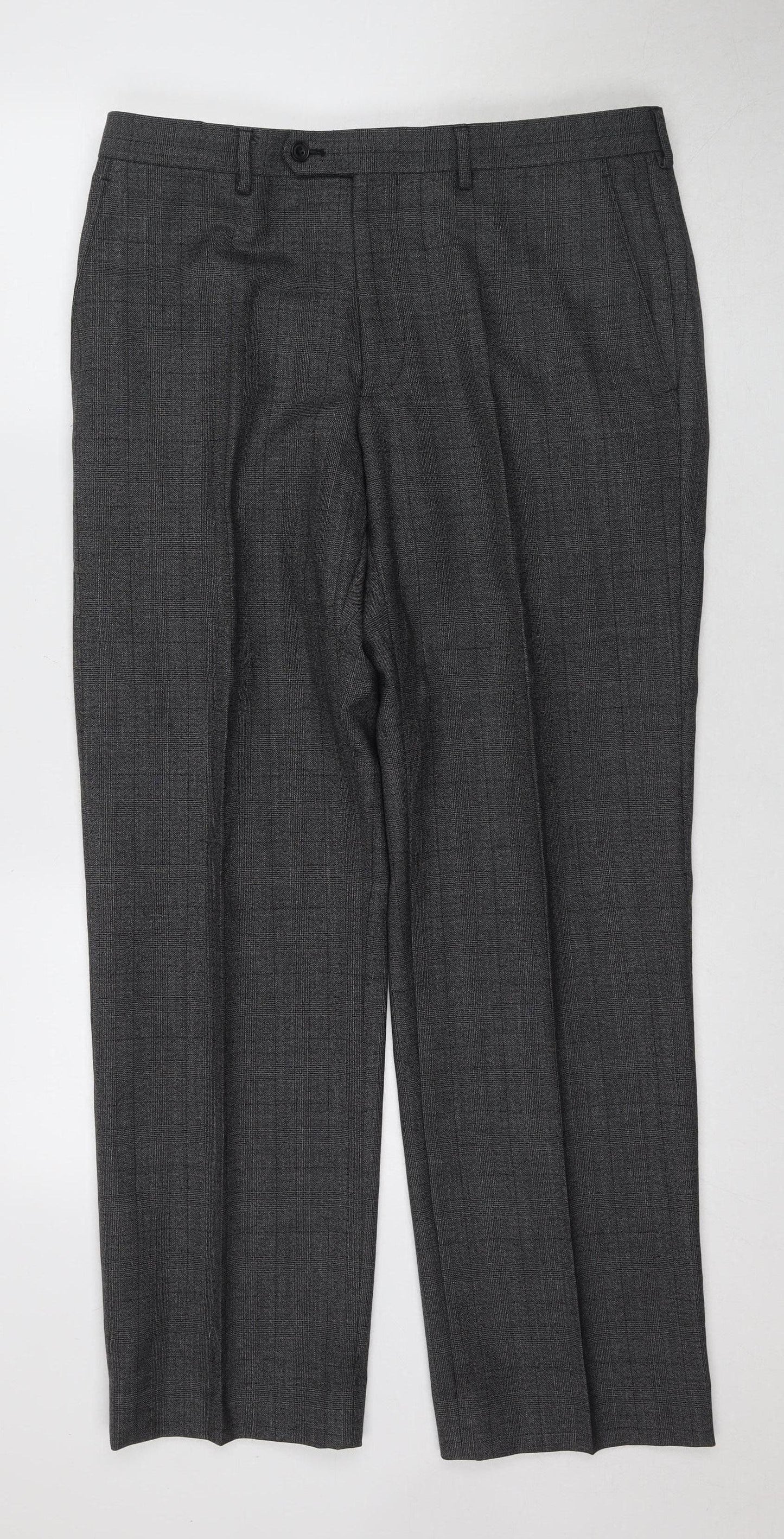 Marks and Spencer Men's Grey Check Trousers Size 34