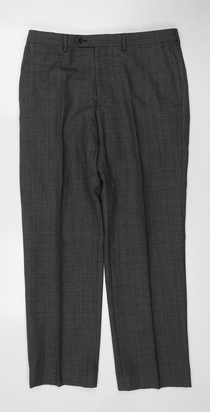 Marks and Spencer Men's Grey Check Trousers Size 34