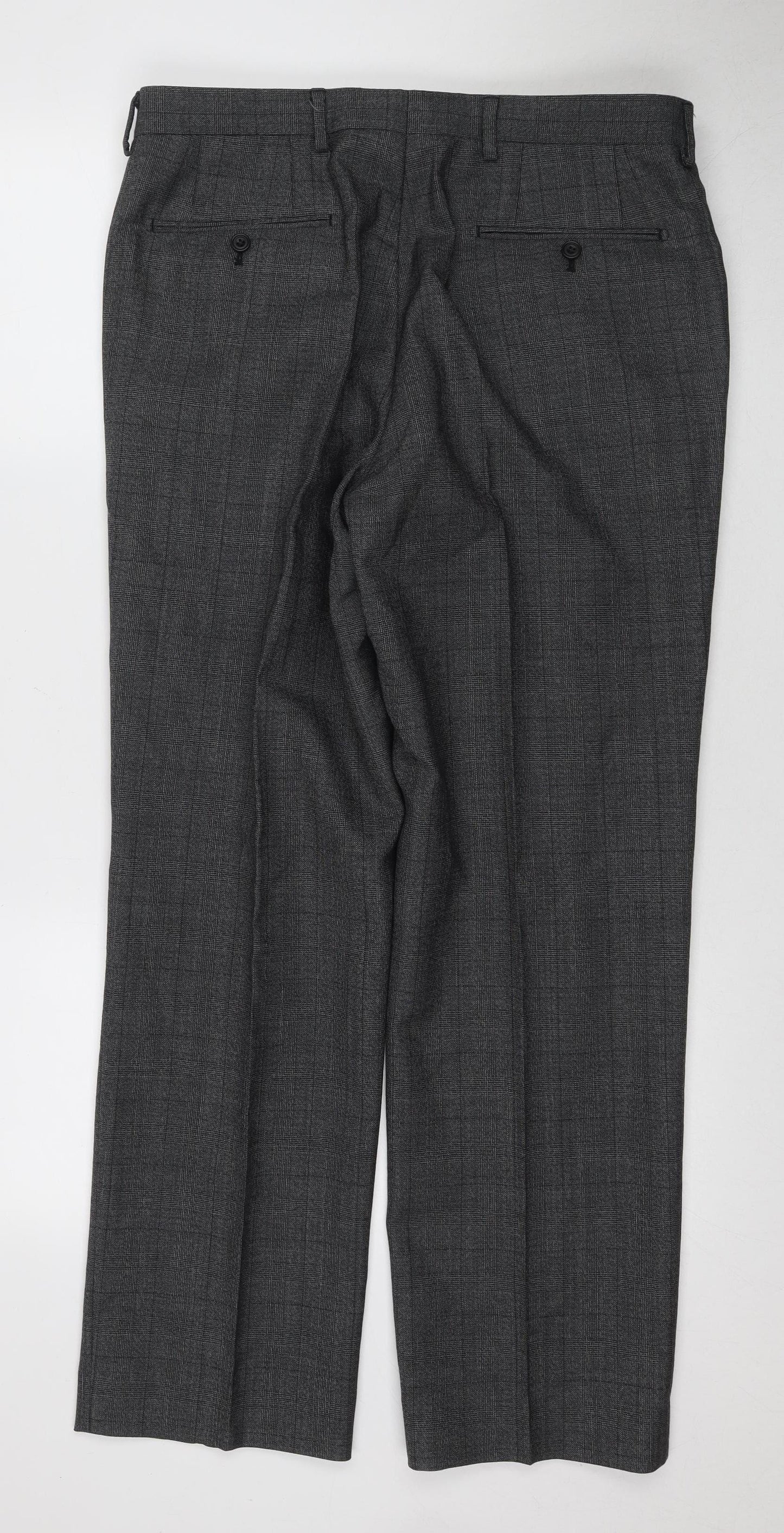 Marks and Spencer Men's Grey Check Trousers Size 34