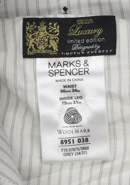 Marks and Spencer Men's Grey Check Trousers Size 34