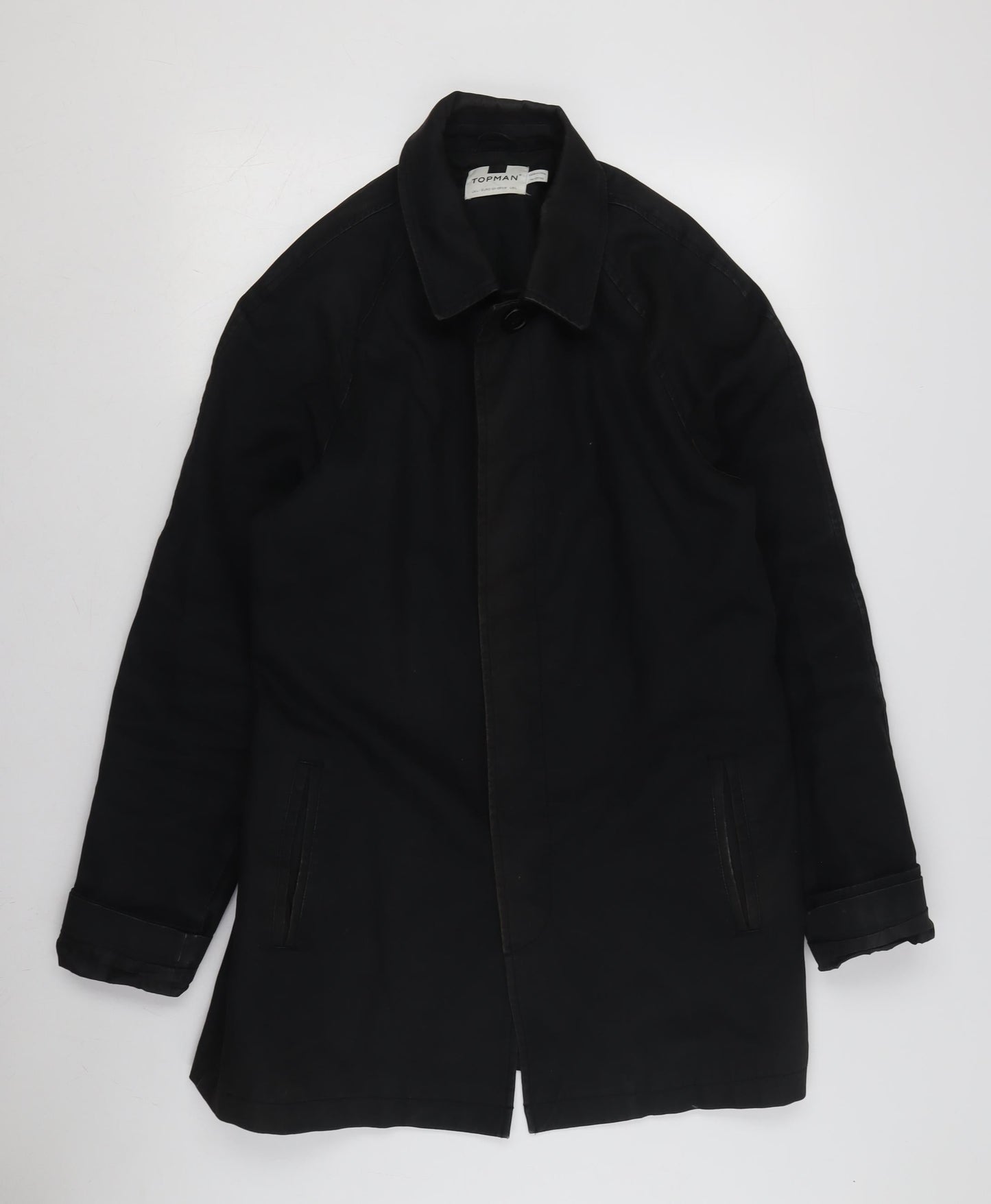 Mens UK Size S Topman Black Overcoat