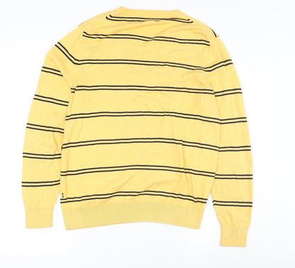 Nautica Men's Yellow V-Neck Striped Pullover Jumper M
