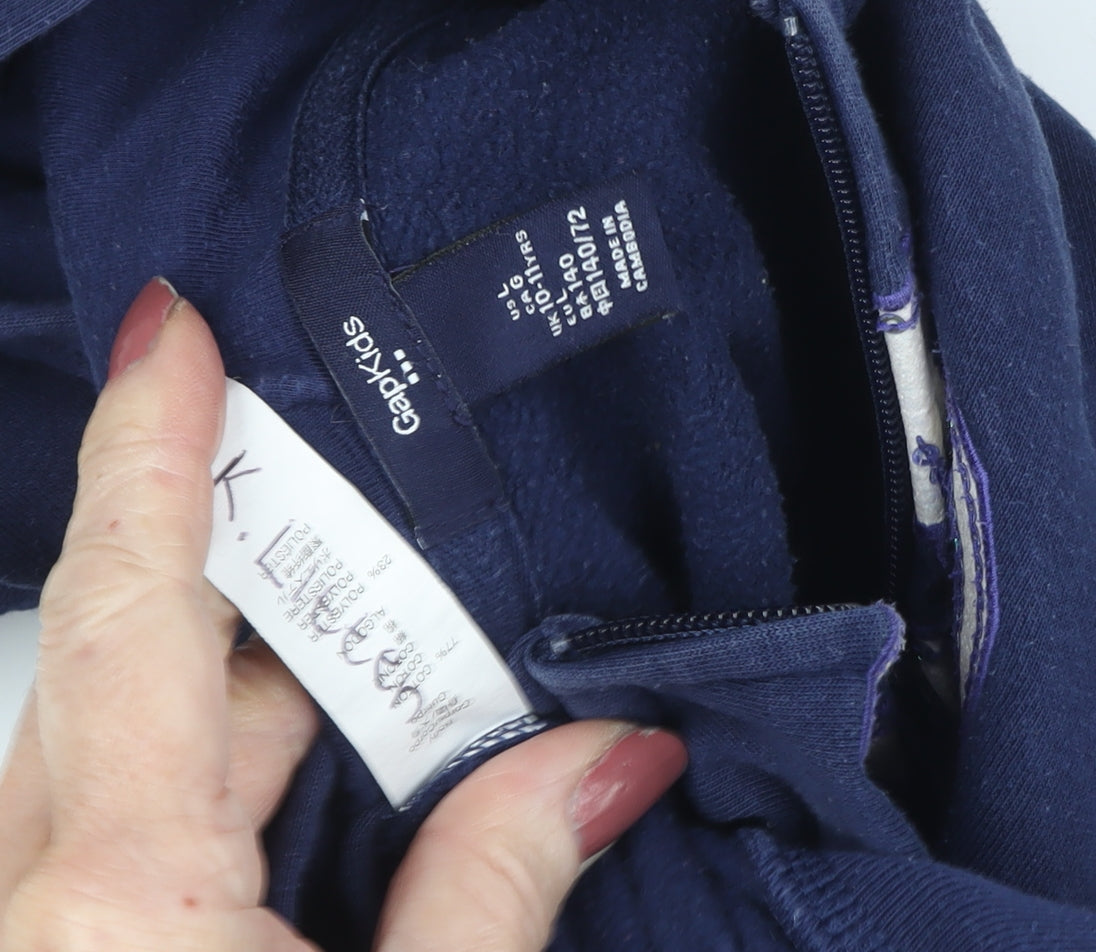 Gap Girls Blue Hoodie, Size 10, Full Zip, Casual Logo
