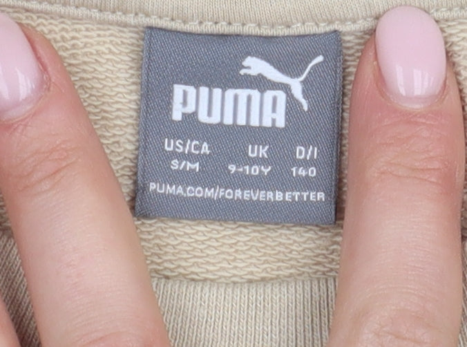 Puma Girls Beige Sweatshirt 9-10Y Graphic Pullover Top