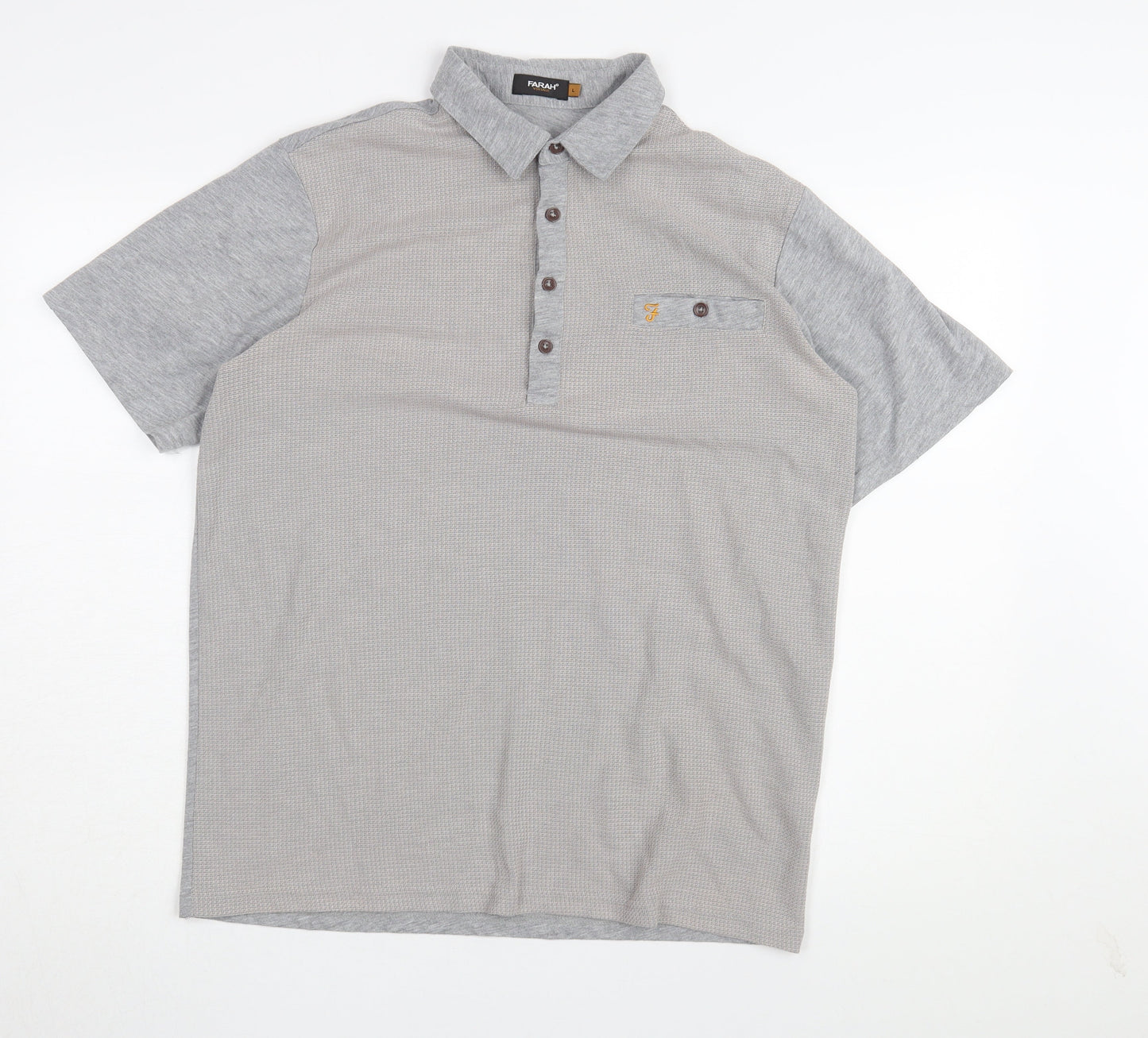 Farah Men's Grey Short Sleeve Polo L Vintage