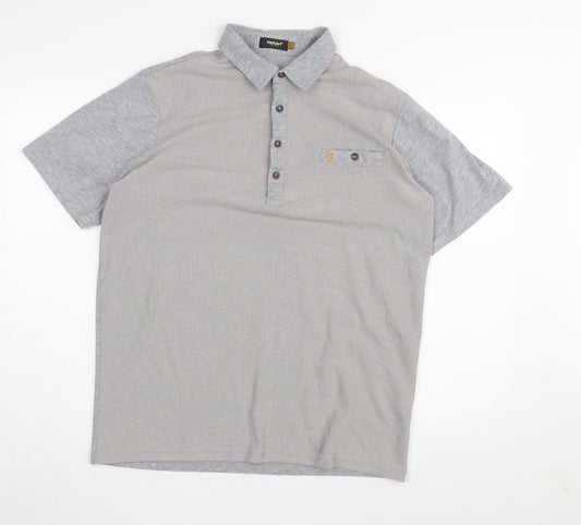 Farah Men's Grey Short Sleeve Polo L Vintage