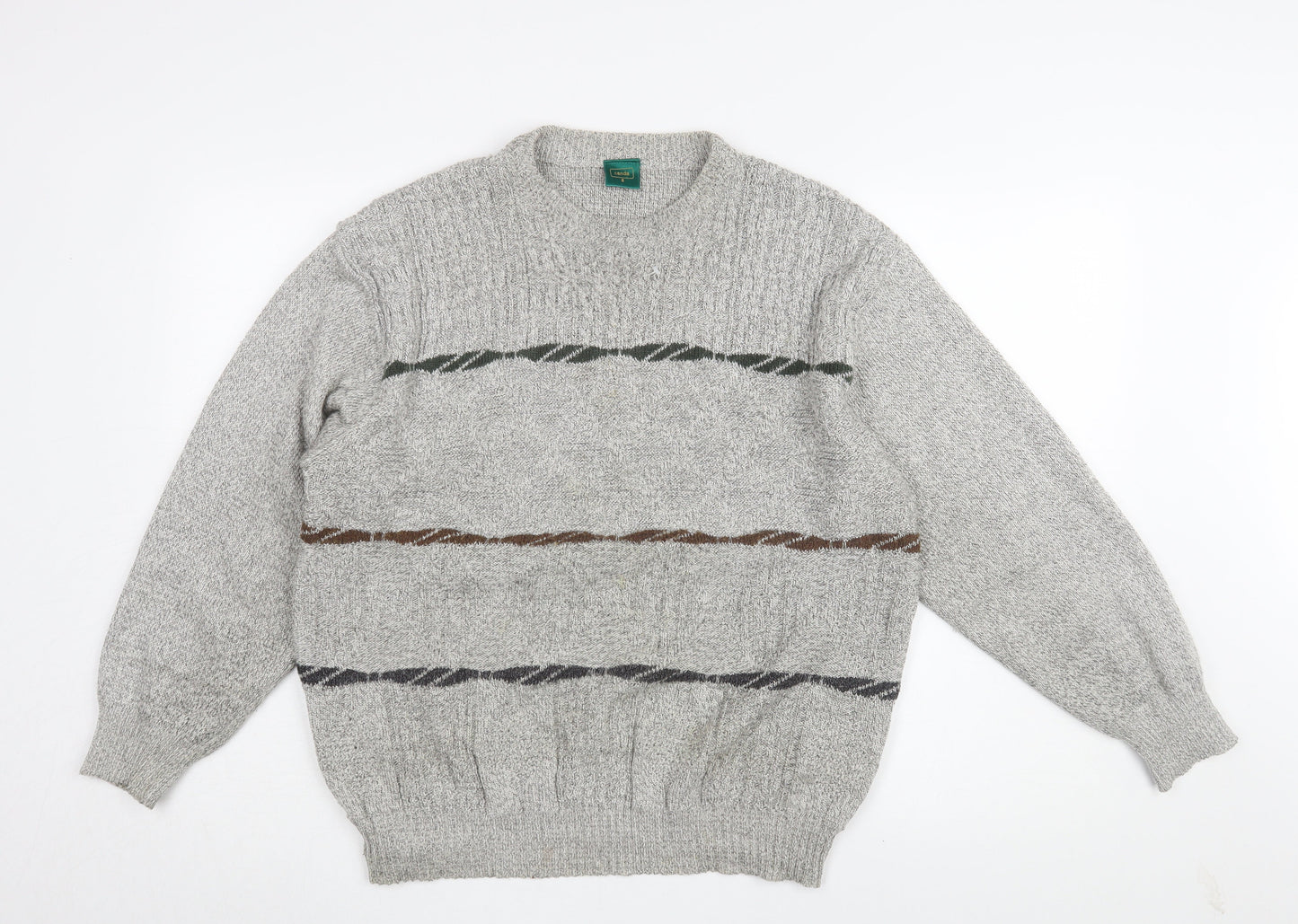 Canda Men's Grey Chunky-Knit Pullover Jumper, Size 12