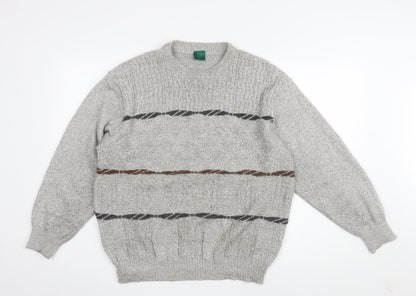 Canda Men's Grey Chunky-Knit Pullover Jumper, Size 12
