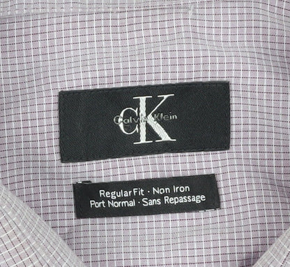 Calvin Klein Men's Purple Check Button-Up Shirt - L