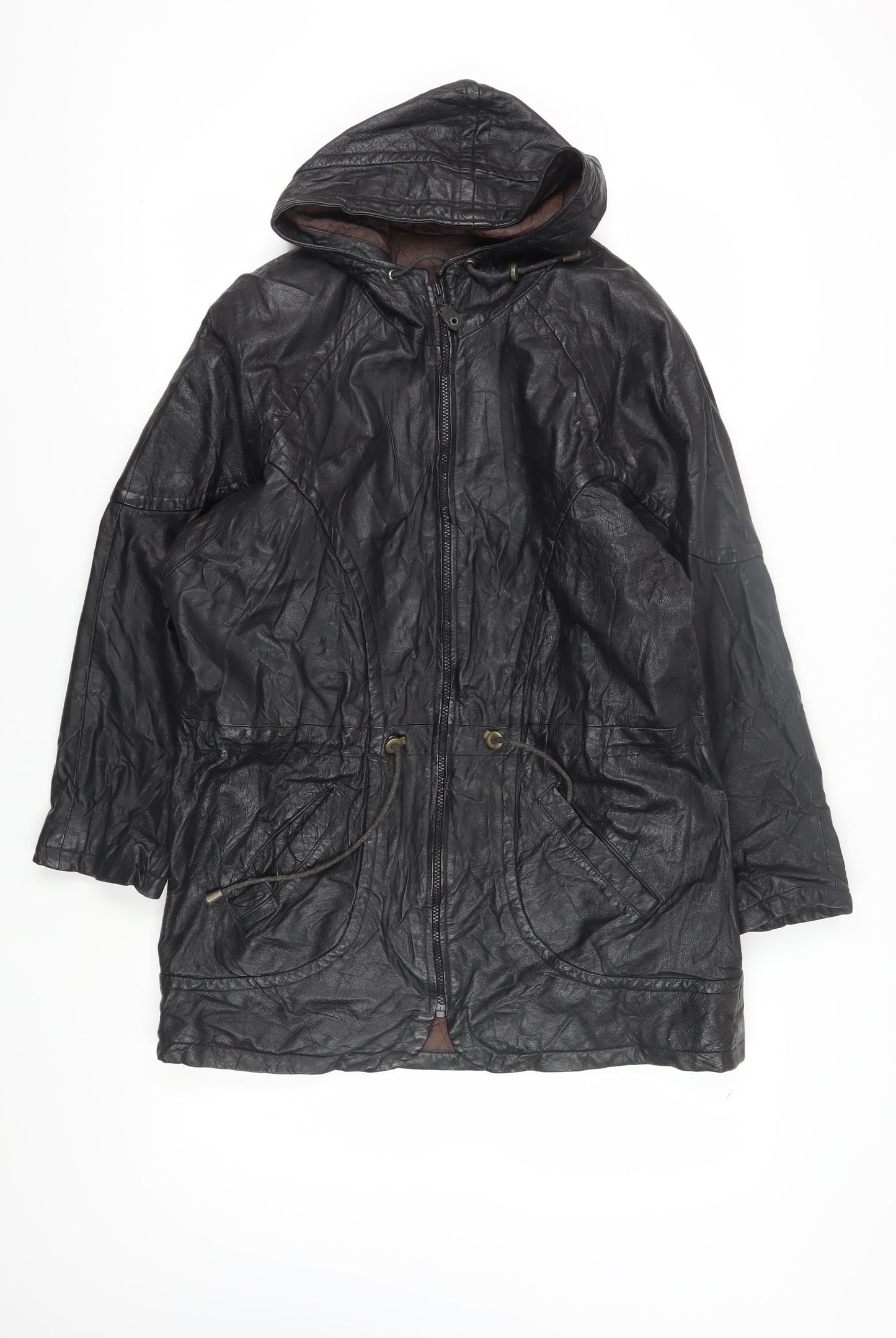 Winlit Men's Black Leather Parka Jacket M