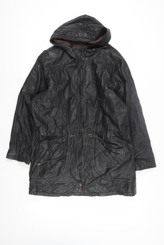 Winlit Men's Black Leather Parka Jacket M