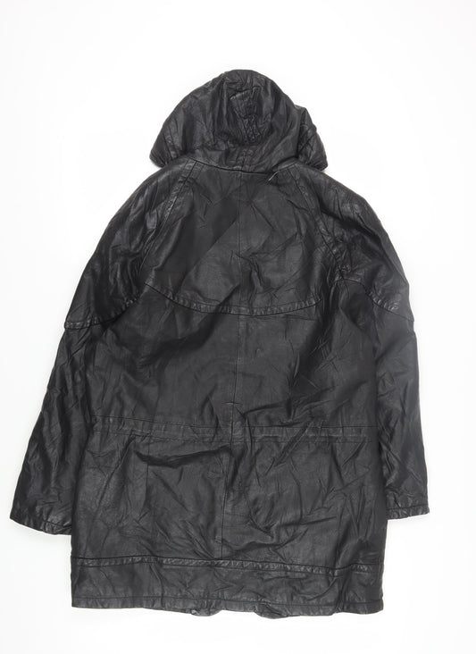 Winlit Men's Black Leather Parka Jacket M