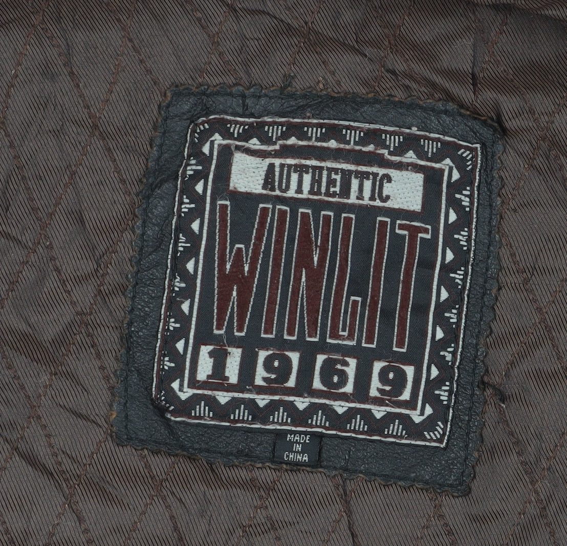 Winlit Men's Black Leather Parka Jacket M