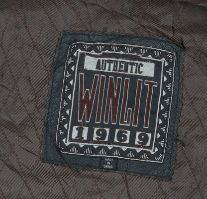 Winlit Men's Black Leather Parka Jacket M