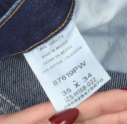 Mens UK Size 35 Restler Classic Fit Straight Blue Jeans