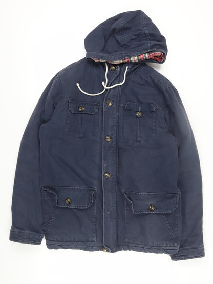 I Solid Men's Blue Hooded Cotton Jacket XL Casual