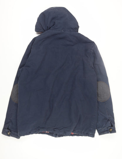 I Solid Men's Blue Hooded Cotton Jacket XL Casual