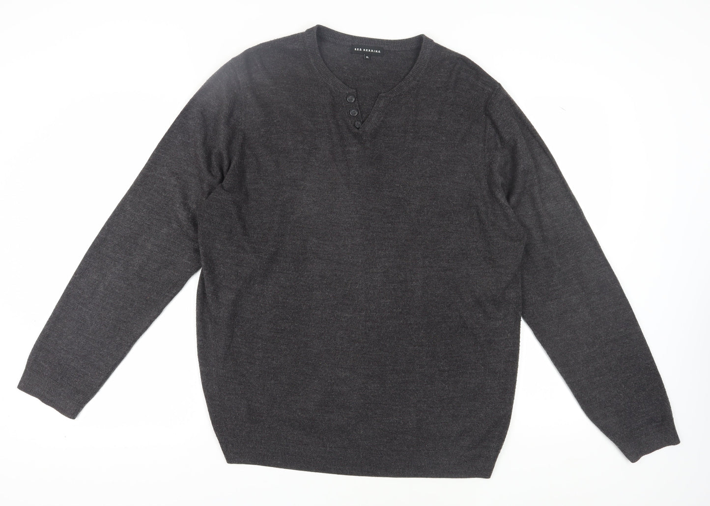 Red Herring Men's Black XL Henley Jumper