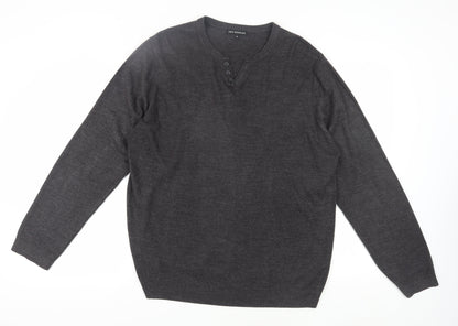 Red Herring Men's Black XL Henley Jumper