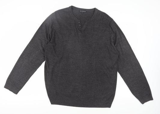 Red Herring Men's Black XL Henley Jumper