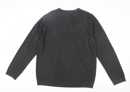 Red Herring Men's Black XL Henley Jumper