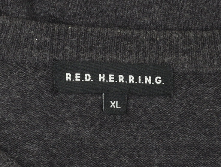 Red Herring Men's Black XL Henley Jumper