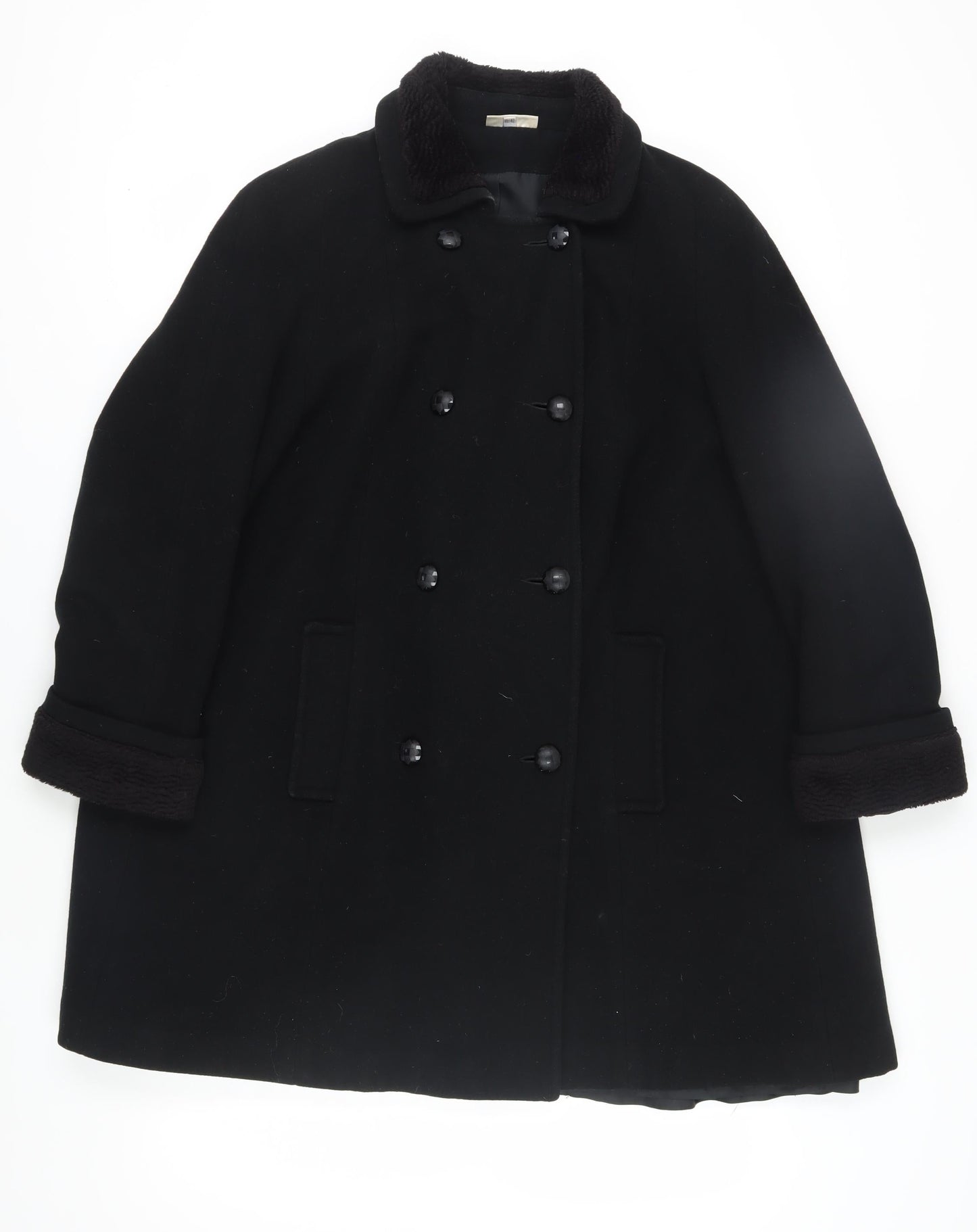 Living Women's Black Wool Pea Coat, Size 14, Button Closure