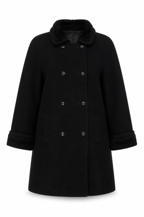 Living Women's Black Wool Pea Coat, Size 14, Button Closure