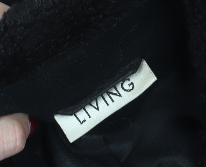 Living Women's Black Wool Pea Coat, Size 14, Button Closure